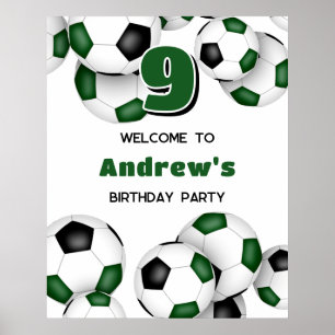 green black soccer boys girls birthday party poster