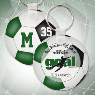 green black soccer goal girls team name key ring
