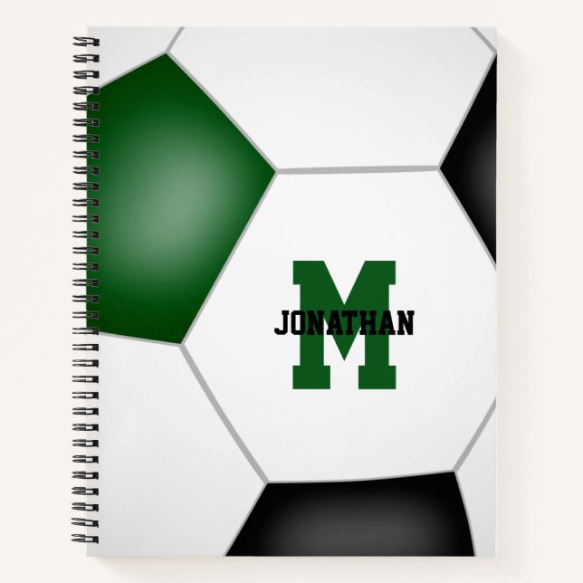 green black soccer team colours boys girls custom notebook (Front)