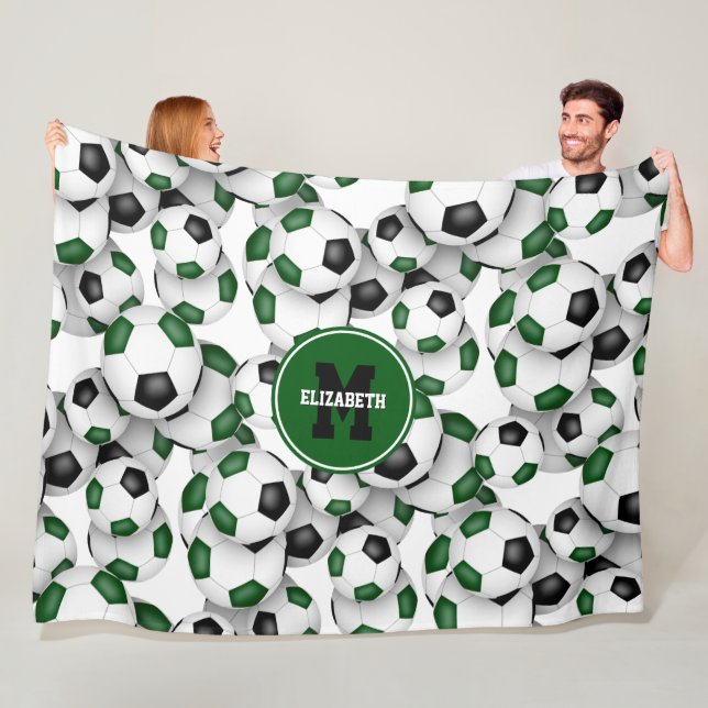 green black soccer team colours kids sports room fleece blanket (In Situ)