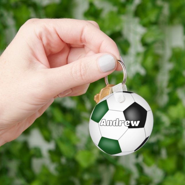 green black soccer themed custom name key ring (Hand)