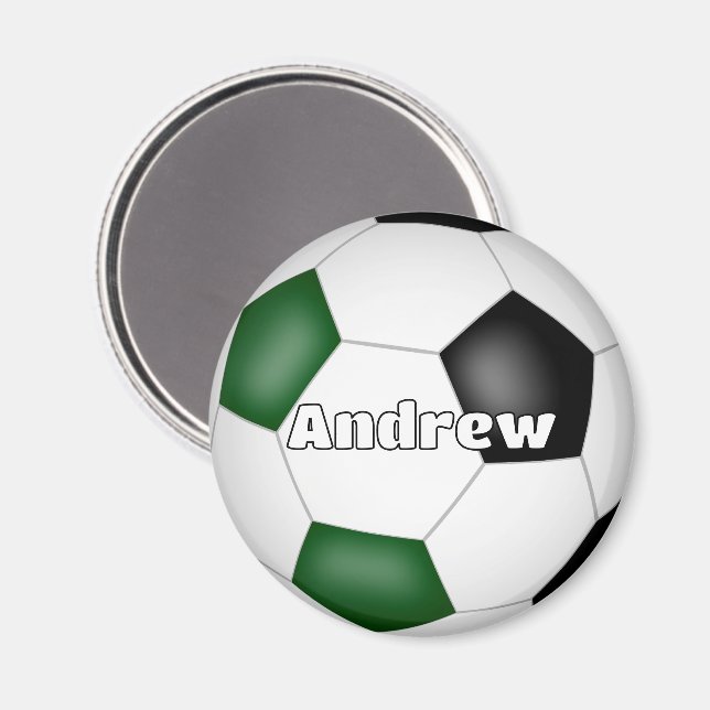 green black soccer themed custom name magnet (Front/Back)