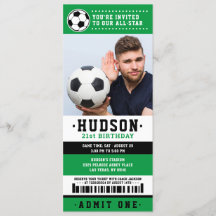 Green Black Soccer Ticket Birthday Party Photo