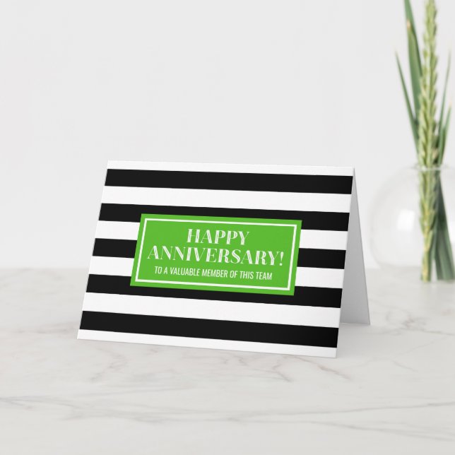 Green Black Stripes Employee Anniversary Card (Front)