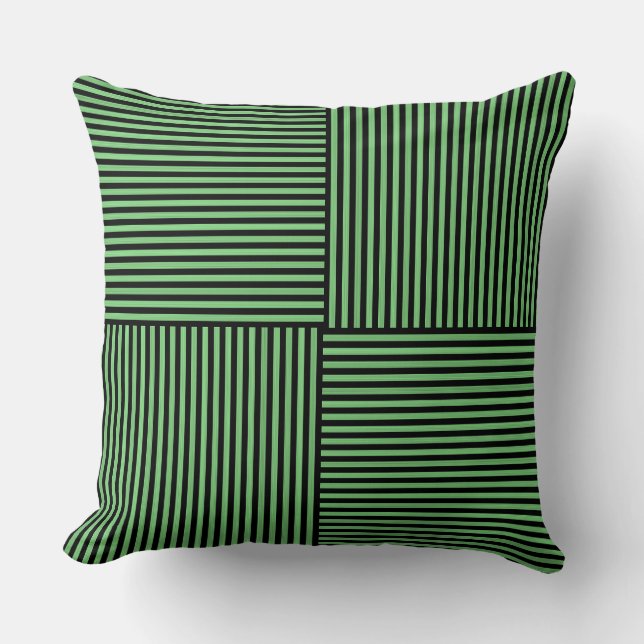 Green Black Stripes Pattern Cushion (Front)