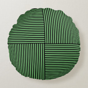 Green Black Stripes Pattern Round Cushion