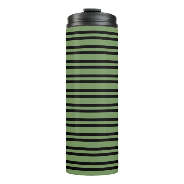 Green Black Stripes Pattern Thermal Tumbler (Front)