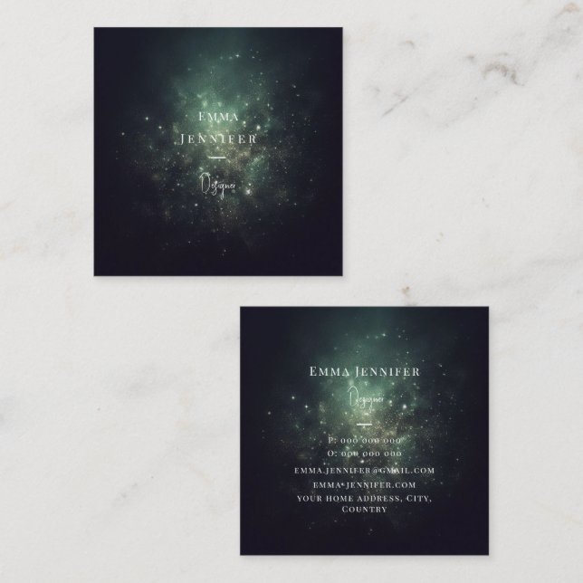 Green Black Subtle gentle glitter background Square Business Card (Front/Back)