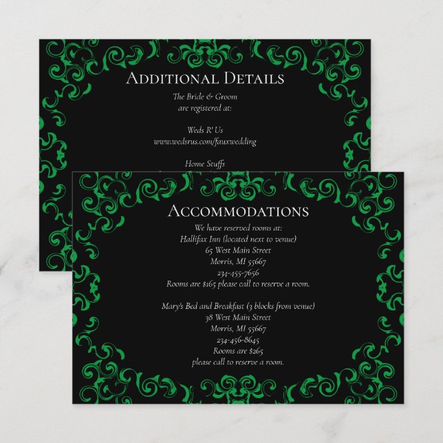 Green & Black Swirl Gothic Wedding Enclosure Card (Front/Back)