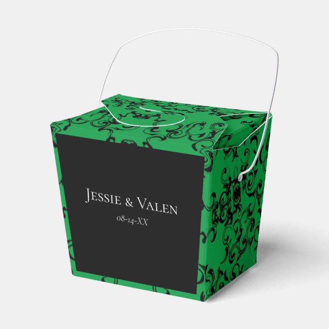 Green & Black Swirl Gothic Wedding Favour Box (Front Side)
