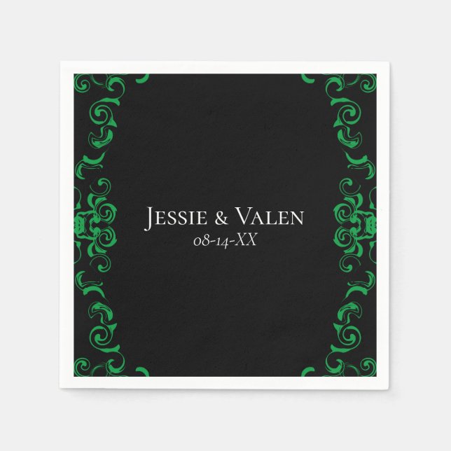Green & Black Swirl Gothic Wedding Napkin (Front)