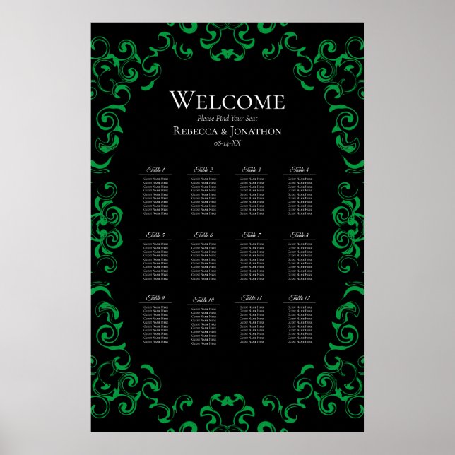 Green Black Swirl Gothic Wedding Poster (Front)