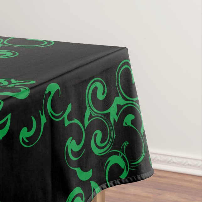 Green Black Swirl Gothic Wedding Tablecloth (In Situ)