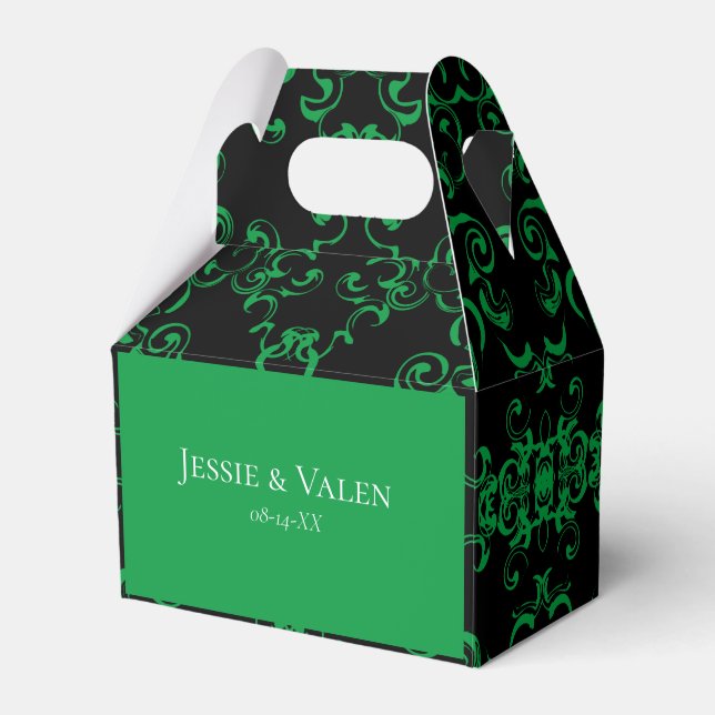 Green Black Swirl Wedding Favour Box (Front Side)