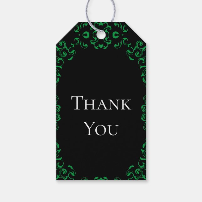Green Black Swirl Wedding Gift Tags (Front)