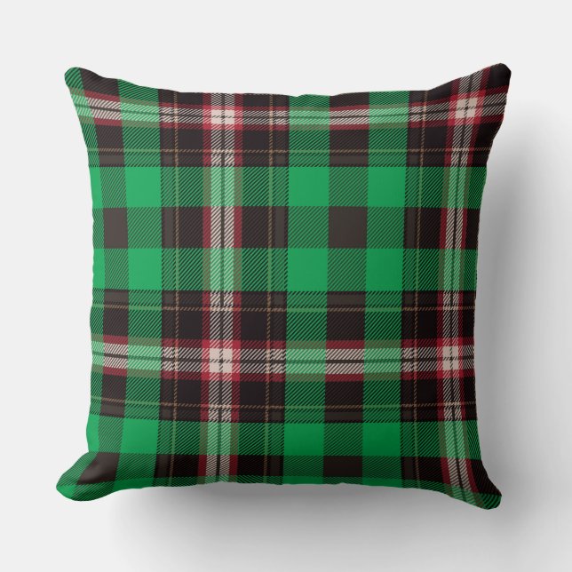 Green Black Tartan Plaid Pattern Cushion (Front)