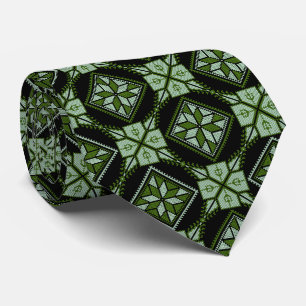 Green & Black Tatreez Henna Thobe Print Pattern Tie