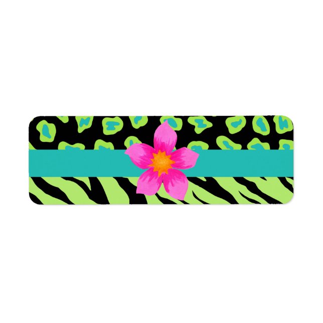 Green, Black & Teal Zebra & Cheetah Pink Flower (Front)