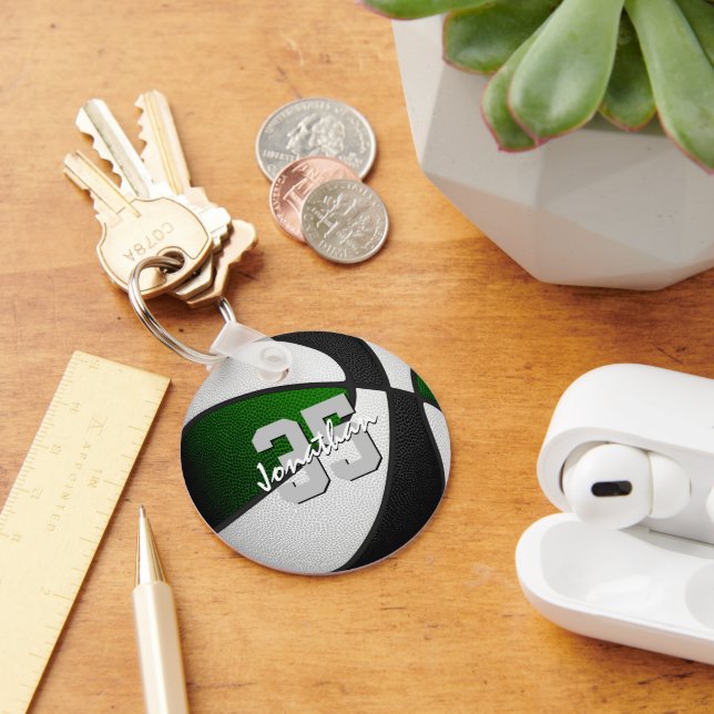 green black team colours boys girls basketball  key ring (Desk)