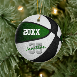 green black team colours commemorative basketball ceramic tree decoration