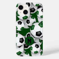 Green black team colours fun soccer balls pattern