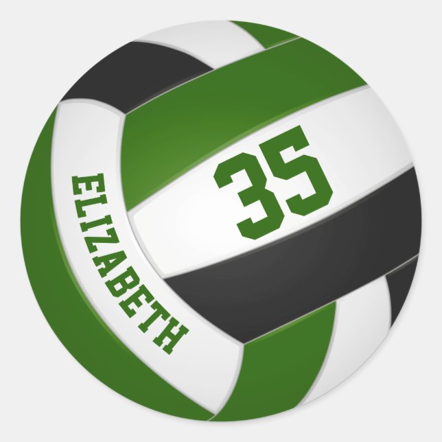 green black team colours girls boys volleyball classic round sticker (Front)