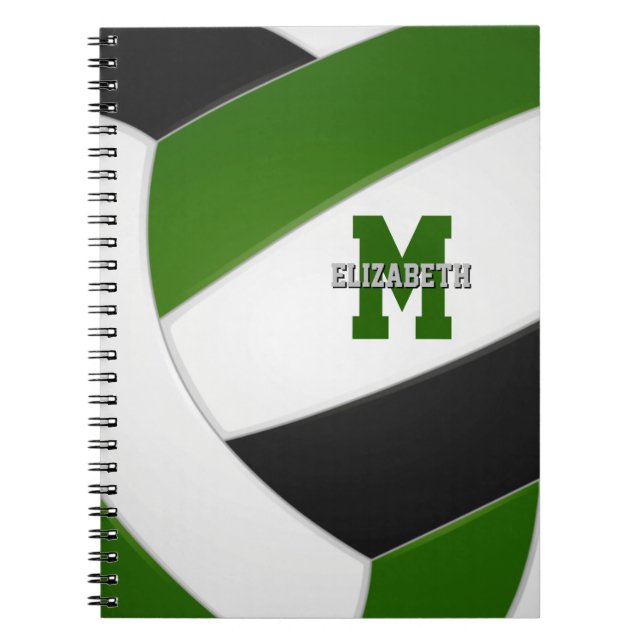 green black team colours girls boys volleyball notebook (Front)