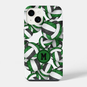 Green black team colours girly volleyballs pattern iPhone 14 case