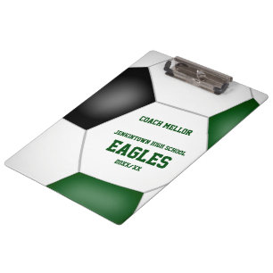 green black team colours personalised soccer coach clipboard