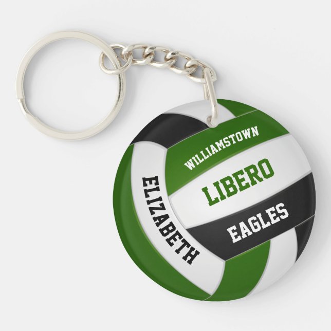 Green black team colours personalised volleyball key ring (Front)