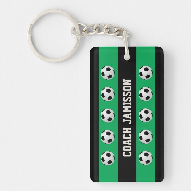 Green & Black Thank You Coach, Player, Soccer Ball Key Ring (Front)
