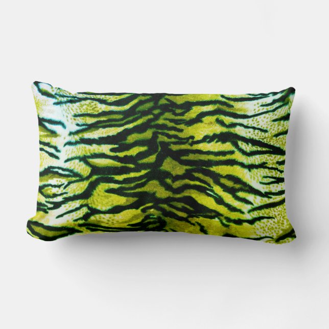 Green & Black Tiger Print Lumbar Throw Pillow (Front)
