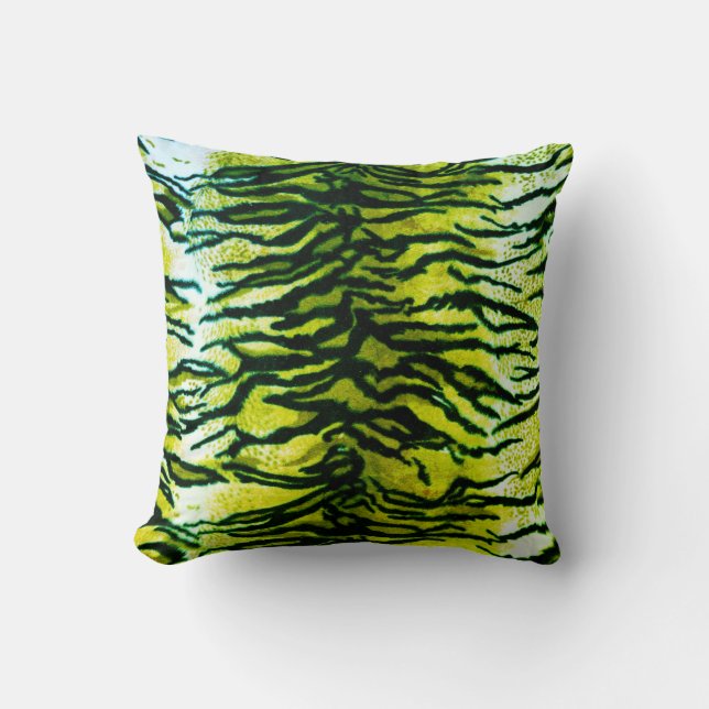 Green & Black Tiger Print Throw Pillow (Front)