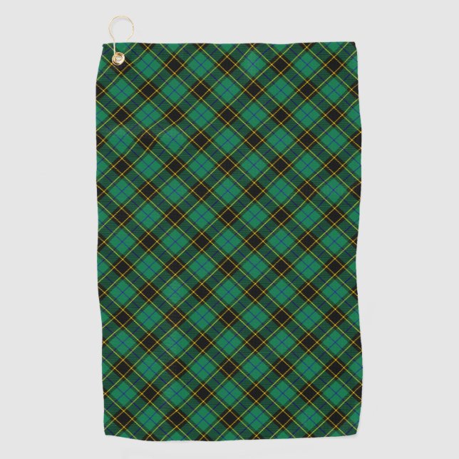 Green Black Traditional Tartan Pattern Plaid Style Golf Towel (Front)