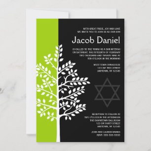 Green Black Tree of Life Bar Mitzvah Invitations