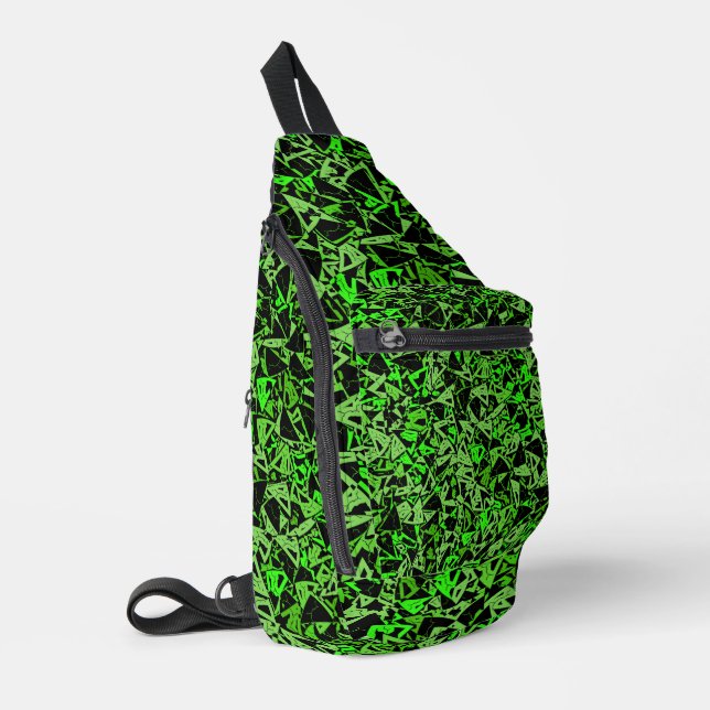Green Black Triangle Pattern Sling Bag (Left Corner)