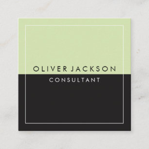 Green Black Two Tone with White Border Square Business Card