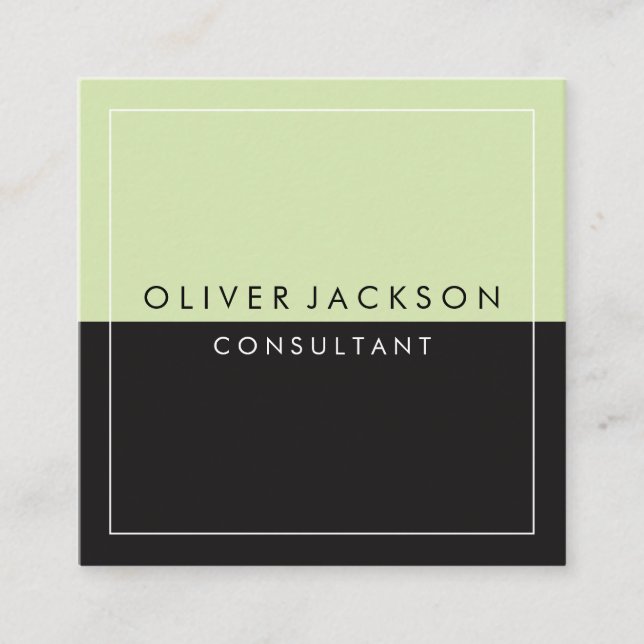 Green Black Two Tone with White Border Square Business Card (Front)