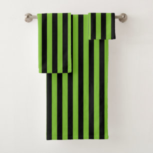 Green Black Vertical Stripe Halloween Bath Towel Set
