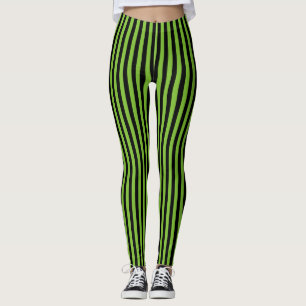 Green Black Vertical Stripe Halloween Leggings