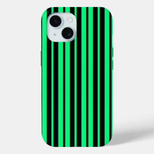 Green Black Vertical Stripes Pattern Design iPhone 15 Case