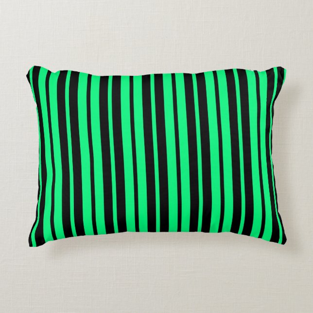 Green Black Vertical Stripes Pattern Design Decorative Cushion (Front)