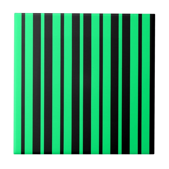 Green Black Vertical Stripes Pattern Design Tile (Front)