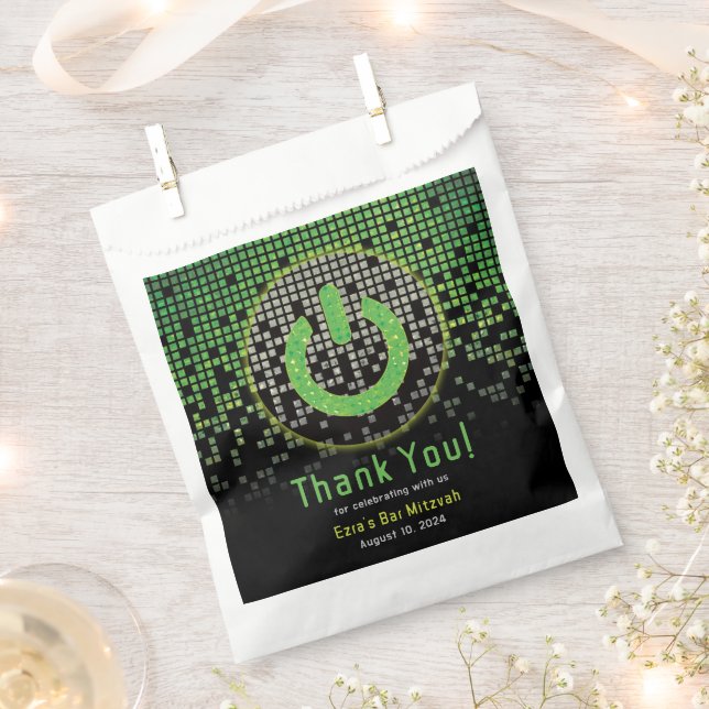 Green Black Video Game Gamer Bar Mitzvah Favour Bags (Clipped)