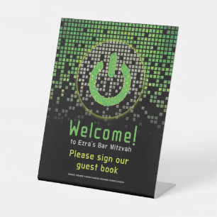 Green Black Video Game Gamer Bar Mitzvah  Pedestal Sign