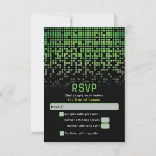Green Black Video Game Gamer Bar Mitzvah  RSVP Card