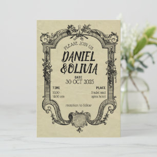 Green Black Vintage Classic Wedding Invitation