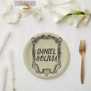 Green Black Vintage Classic Wedding Paper Plate