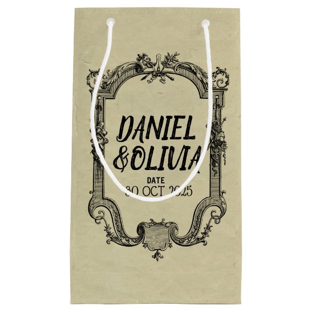 Green Black Vintage Classic Wedding Small Gift Bag (Front)