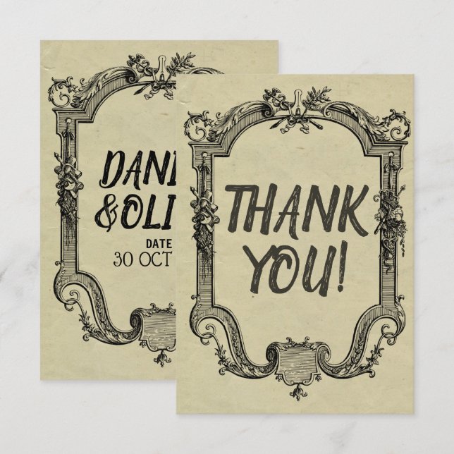 Green Black Vintage Classic Wedding Thank You Card (Front/Back)